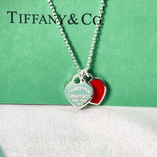 Tiffany & Co. Silver Red Red Double Heart Necklace For Women Pendant Jewellery