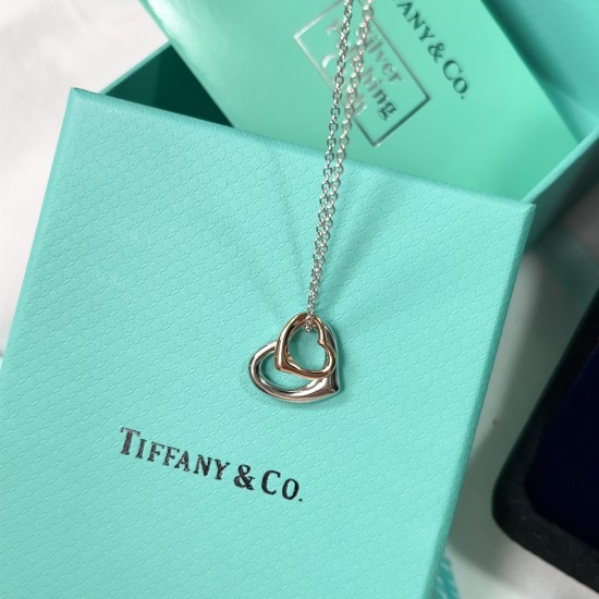 Tiffany & Co.Platinum Double Heart Love Hollow Necklace For Women Jewellery