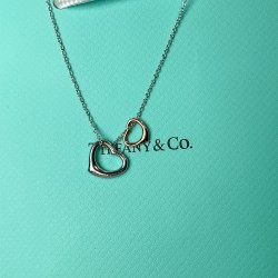 Tiffany & Co.Platinum Double Heart Love Hollow Necklace For Women Jewellery 