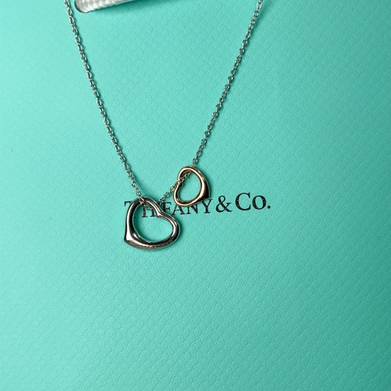 Tiffany & Co.Platinum Double Heart Love Hollow Necklace For Women Jewellery