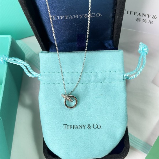 Tiffany & Co.Silver Double Circle Diamond Necklace For Women Pendant Jewellery