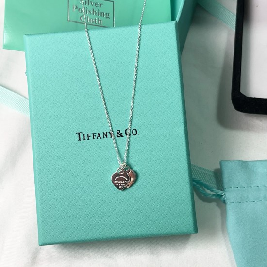 Tiffany & Co.Silver Double Heart Necklace For Women Pendant Jewellery