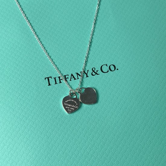 Tiffany & Co.Silver Double Heart Necklace For Women Pendant Jewellery