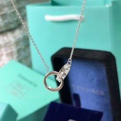 Tiffany & Co.Silver Double Ring 1837 Roman Numeral Round Necklace For Women Pendant Jewellery 