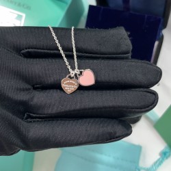 Tiffany & Co.Silverpink Double Heart Necklace For Women Pendant Jewellery 