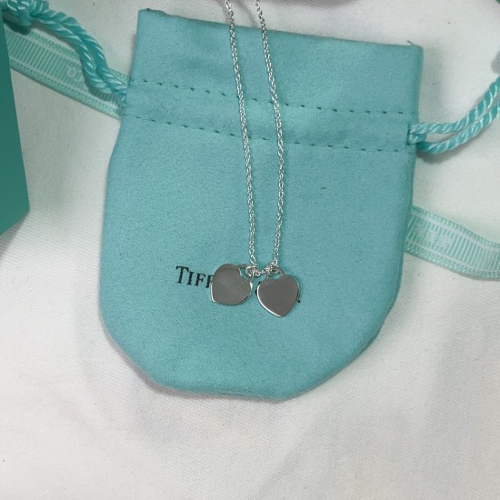 Tiffany & Co.Silverpink Double Heart Necklace For Women Pendant Jewellery