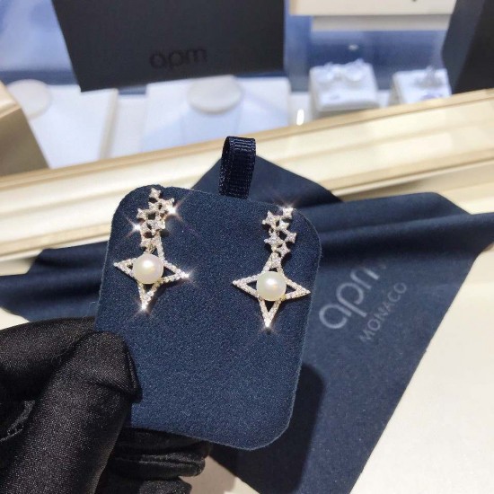 APM Monaco Silver Star Pearl Earrings Women Jewellery