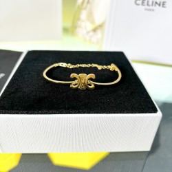 Celine Triomphe Gold Bracelet Womens Bangle Jewelry