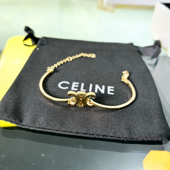 Celine Triomphe Gold Bracelet Womens Bangle Jewelry