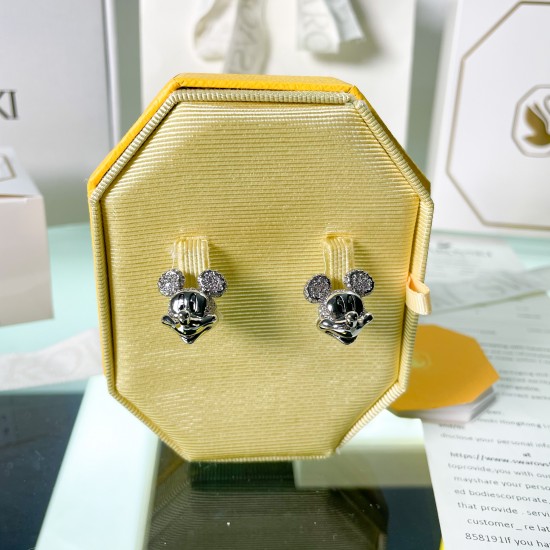 5668781 Swarovski Mickey Mouse Disney100 Silver Black Earring Jewelry